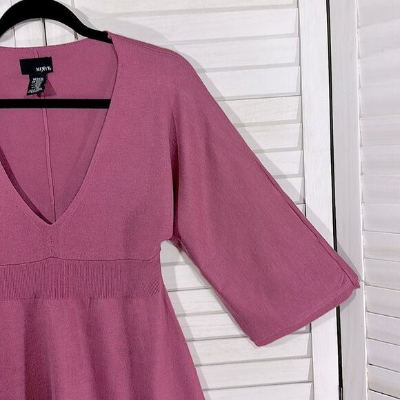 MIXIT Sweater Medium Pink Wool Blend Plunge Neckline - Picture 8 of 13